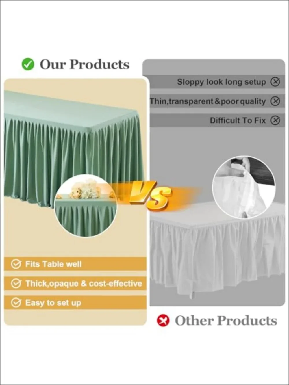 Stretch Tablecloth 6ft Rectangle Fitted with Skirt Polyester Spandex Wrinkle